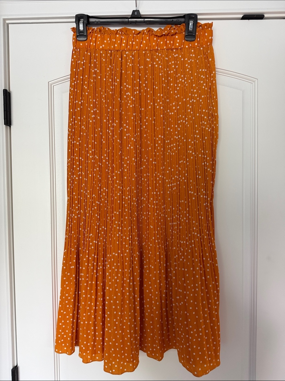 Pleated Polka Dot Midi Skirt in Orange